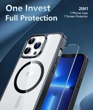 FNTCASE for iPhone 13 Pro Case: Magnetic Anti-Yellowing Slim Clear Phone Case | Military Grade Protective & Shockproof Drop Protection Thin Transparent Cover (B-Black) - Image 6