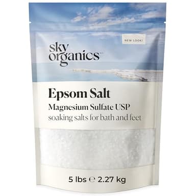 Sky Organics - Epsom Salt Bath Soak, 5 lbs - Magnesium Sulfate USP - 100% Pure, Medium Grain - Unscented - Soaking Bath Salts - Resealable Bag - Natural, Vegan & Cruelty Free - Self Care - Bath & Feet - Image 1