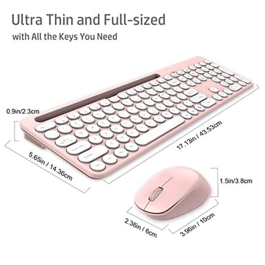 LeadsaiL Pink Wireless Keyboard and Mouse Combo, Full-Sized Ergonomic Computer Keyboard with Phone Tablet Holder, 2.4GHz Silent Cordless Keyboard Mouse Set for Windows Laptop, PC, Desktop - Image 2