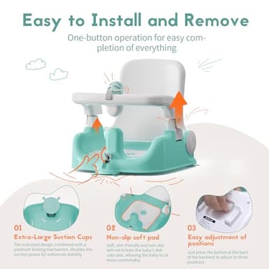 BabyBond Baby Bath Seat with Sitting & Lying 2 Modes, 3-Speed Adjustment, Powerful Suction Cups, Infant Bathtub Chair with Soft and Comfortable Towel, Folding and Hanging - Image 5