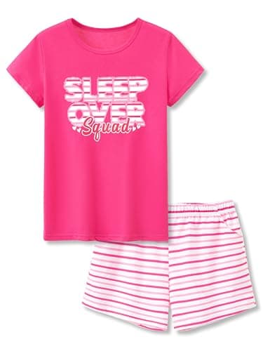 Cozchique Summer Pajamas for Girls – Fuchsia & Stripe PJS Ultra Soft Jammies Set Size 6 - Image 1