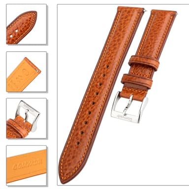 Gomvadr Italian Leather Watch Band Tuscany Natural Vegetable-Tanned Leather Strap,18mm 19mm 20mm 21mm 22mm XL XXL Quick Release Replacement Watch Straps for Men and Women (Cognac/Silver Buckle, 21mm) - Image 5
