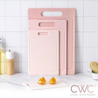COOK WITH COLOR Non-Slip Cutting Board Set – Kitchen Essentials with Easy Grip Handle for Meat, Veggies, and Fruits, 4 Cutting Boards, Pink - Image 3