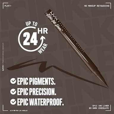 NYX PROFESSIONAL MAKEUP Epic Ink Liner, Waterproof Liquid Eyeliner with Vegan Formula - Dark Chocolate (Dark Brown Matte) - Image 5