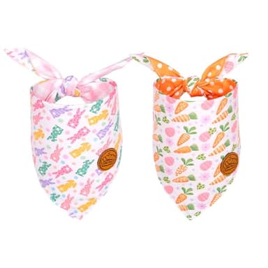 CROWNED BEAUTY Easter Dog Bandanas Reversible Large 2 Pack, Bunny Treats Set, Pink Orange Adjustable Triangle Holiday Scarves for Medium Large Extra Large Dogs Boy Girl Pets DB164-L - Image 1
