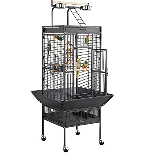 Yaheetech 61-inch Playtop Wrought Iron Large Parrot Bird Cages with Rolling Stand for Cockatiels Amazon Parrot Quaker Conure Parakeet Lovebird Finch Canary Small Medium Parrot Cage Birdcage, Black - Image 1