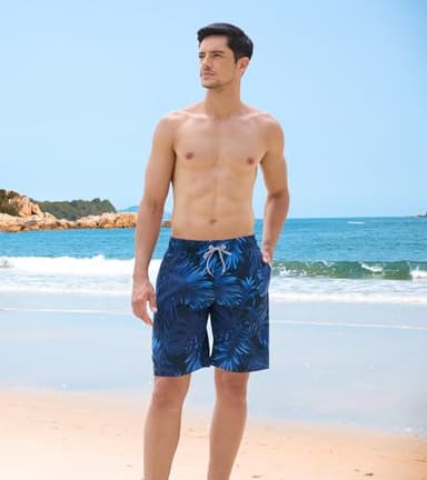 APTRO Men's Swim Trunks 9" Quick Dry Bathing Suit Big & Tall Beach Swimsuits T16 Palm-Blue L - Image 6