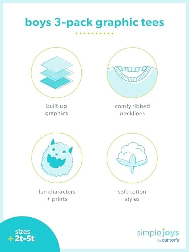 Simple Joys by Carter's Boy's Short-Sleeve Graphic Tees, Pack of 3, Shark/Bus/Red Stripe, 7 - Image 5