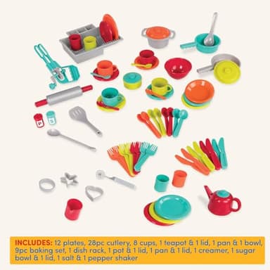 Battat – Toy Kitchen Set – 71 Pieces Pretend Cooking Accessories – 4 Table Settings & Cutlery – Dishwasher Safe & Worry – Free – 2+ Years – Deluxe Kitchen Playset - Image 5