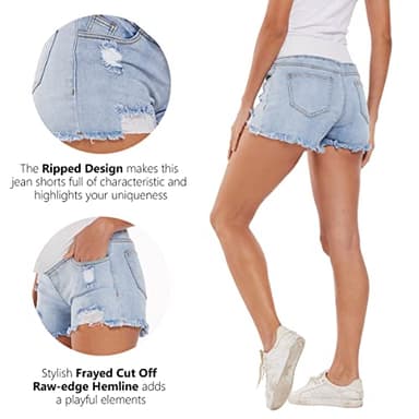 Foucome Maternity Jean Shorts Wide Elastic Band Maternity Shorts for Women Denim (Light Blue, XL) - Image 3