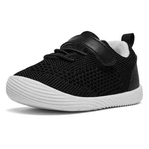 MORENDL Toddler Sneakers Baby Boys & Girls Barefoot Shoes Lightweight Breathable Walking Running Tennis Athletic Sport Shoes Black Size 7 - Image 1