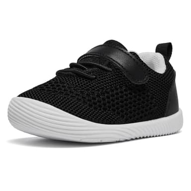 MORENDL Toddler Sneakers Baby Boys & Girls Barefoot Shoes Lightweight Breathable Walking Running Tennis Athletic Sport Shoes Black Size 7 - Image 1