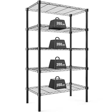 DUMOS 5 Tier Metal Wire Rack Shelf Heavy Duty Standing Shelves Adjustable Steel Closet Shelving Unit Organizers and Storage for Kitchen Bathroom Pantry Office, 13.78" D x 35.43" W x 69.29" H - Image 1