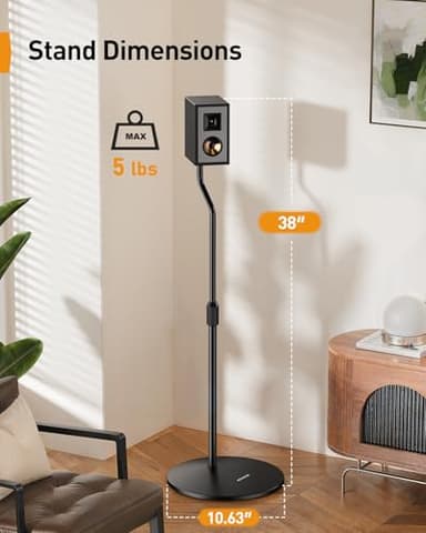 Perlegear Speaker Stand Pair, 28” to 38” Height Adjustable Surround Sound Speaker Stands for Small Bookshelf, Satellite Speakers, and Studio Monitors up to 5lbs, Tool-Free Floor Speaker Stand, PGSS11 - Image 7