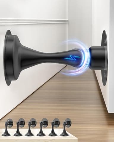 Door Stoppers Magnetic Door Catch - 6 Pack Stainless Steel Heavy Duty Door Stops for Bottom of Door, Wall & Floor Mounting No-Drill Strong Adhesive & Screws, Door Holder to Keep Door Open - Image 1
