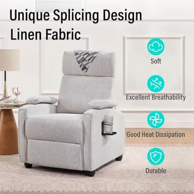 Softa Recliner Chair with Cup Holder and Headrest Cloth for Adults, Fabric Small Reclining Chair for Living Room, Adjustable Modern Armchair with Extended Footrest for Bedroom(Light Gray) - Image 5