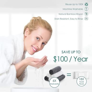 Wash Cloths 6 Pack, Reusable Makeup Remover Towel, 13x13 inch Large Washcloths for Face and Body, Super Soft and Skin Friendly Face Towel on Sensitive Skin, Easy to Rinse Grey Facial Cleaning Cloths - Image 7