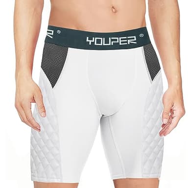 Youper Youth Elite Compression Padded Sliding Shorts w/Cup Pocket for Baseball, Football (White, Large) - Image 2
