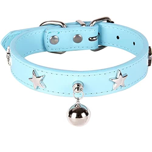 Leather Dog Collar with Bell and Star Studs, Dog Collars for Small Medium Large Dogs Collar for Female Male Dogs - Image 1