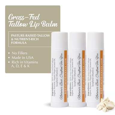 Moisturizing Tallow Lip Balm – Grass-Fed Beef Tallow with Organic Coconut Oil, Beeswax, and Vitamin E – Unscented Lip Balm Set – Travel Essential - 3-Pack - Image 2