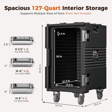 127QT Catering Food Warmers with Swivel Casters, 304 Stainless Steel Latch and Door Shaft, Insulated Food Carrier for 8 Full-Size Pans (NOT Included), Hot Boxes for Catering Gathering Restaurant Event - Image 5