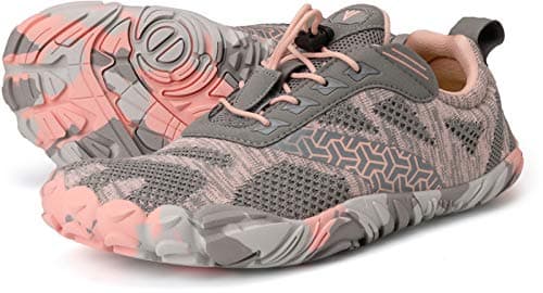 Joomra Minimalist Trail Running Tennis Shoes Walking Size 9-9.5 Women Wide Camping Athletic Hiking Trekking Toes Gym Workout Sneakers Footwear Grey Pink 40 - Image 1