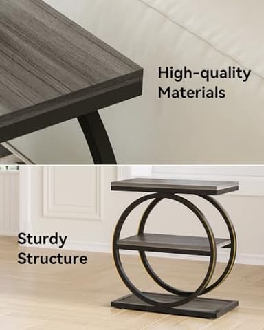 LITTLE TREE End Table, 3-Tier Side Table, Slim Sofa Side Table for Living Room, Tall Bedside Table Nightstand for Bedroom, Grey and Black - Image 5