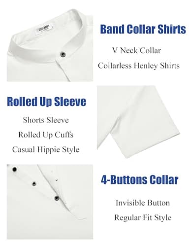 COOFANDY Men's Casual Henley Shirt Band Collar Short Sleeve Shirt Summer Beach Hippie Shirt - Image 5