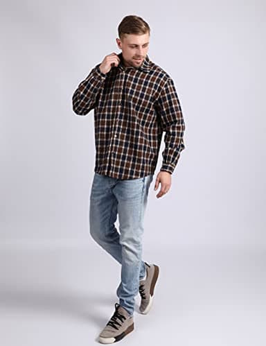 Locachy Men's Casual Cotton Plaid Shirts Long Sleeve Button-Down Flannel Overshirt Jacket Blue&Coffee Plaid M - Image 7
