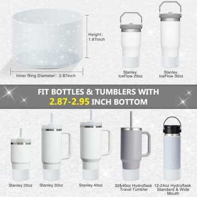 WUQID Protective Bling Silicone Boot Sleeve, Compatible with Stanley Tumbler 20-40oz & Hydro Flask Bottle 12oz-24oz, Glitter Reduces Dents Sleeve Cover for More Bottles/Tumblers Bottom of 2.83-2.95in - Image 2