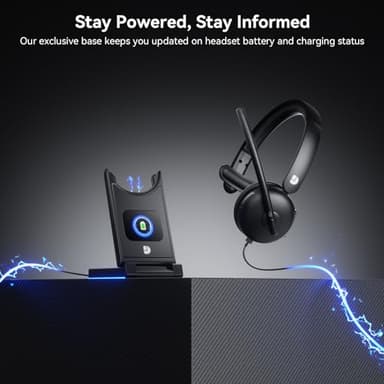 Wireless Headset with Mic for Work, Wireless Headset with Microphone (Noise Cancelling), Smart Mult-Func Dock, 65H Worktime&Fast Charge Bluetooth Headphones for Work/PC/Computer/Call Center/Teams/Zoom - Image 4