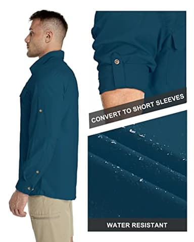 33,000ft Men's Long Sleeve Sun Protection Shirt UPF 50+ UV Quick Dry Cooling Fishing Shirts for Travel Safari Camping Hiking Dark Blue - Image 3