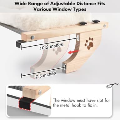 AMOSIJOY Cat Sill Window Perch Sturdy Hammock Window Seat with Cushion Cover, Wood & Metal Frame for Large Cats, Easy to Adjust Cat Bed for Windowsill, Bedside, Drawer and Cabinet (XL) - Image 5