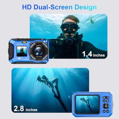Digital Camera - 4K 56MP 33FT UHD Underwater Camera for Snorkeling with 32GB Card Dual-Screen Compact Waterproof Dustproof Floatable Camera - Autofocus Point and Shoot Digital Camera 1500mAh Battery - Image 6