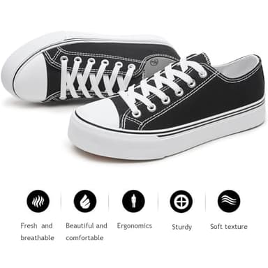 FRACORA Womens White Black Canvas Sneakers Low Top Canvas Shoes for Women Tennis Shoes(Black,US8.5) - Image 2