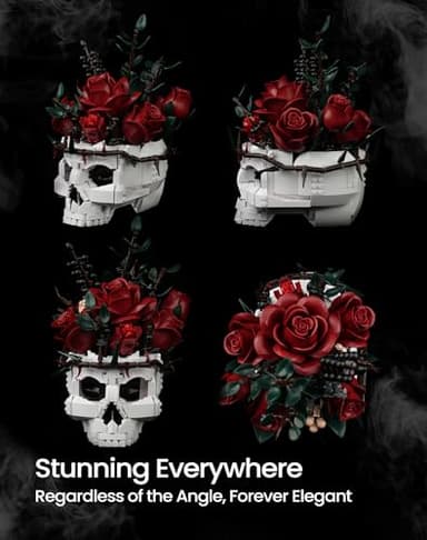 iATOM Skull Roses Flower Bouquet Building Set, Skeleton Planter Botanical Collection Kit for Adult, Gift for Christmas, Gothic Horror Home Table Centerpiece Decor, IA11008 - Image 5