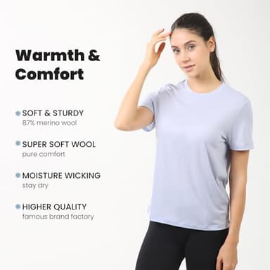 innotree Merino Wool T Shirts Women, Odor-Resistant Crew Neck Tops Short Sleeve Base Layer for Outdoor Travel Hiking T Shirt, Light Blue, X-Large - Image 5