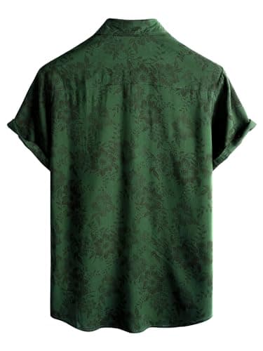 JOTOOK Mens Hawaiian Shirt Short Sleeve Button Down Tropical Shirts Casual Floral Summer Beach Shirt Vacation Shirt Large GreenFlower - Image 2