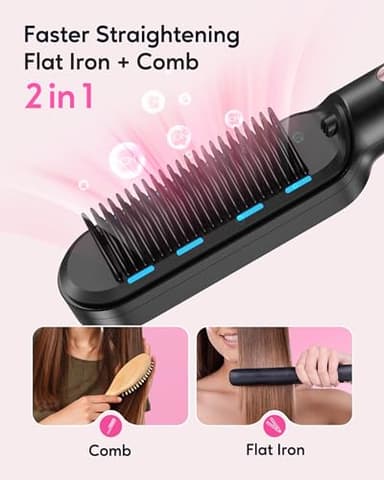 Wavytalk Hair Straightener Brush,Sleek Sweep Ionic Straightening Brush with 6 Temperature Adjust, Anti-Scald Ceramic Hair Straightener Comb Fast Heating for Home Salon, Dual Voltage, Rose Gold - Image 3