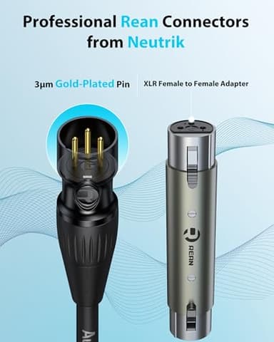 AA AUDIO ACCESSORY XLR Male to 1/4 Cable with XLR Female to Female Adapter Bundle, Rean Connectors from Neutrik, Kevlar-Reinforced Nylon Braided TRS Cable, Balanced Quarter Inch Cord, 6ft, OFC - Image 4