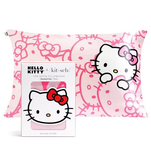 Kitsch x Hello Kitty (Pink Kitty Faces) - Satin Pillowcase with Zipper for Hair and Skin, Softer Than Silk Pillow Case, Cooling Pillow Cover, Machine Washable, Queen/Standard (19x26) - Image 1
