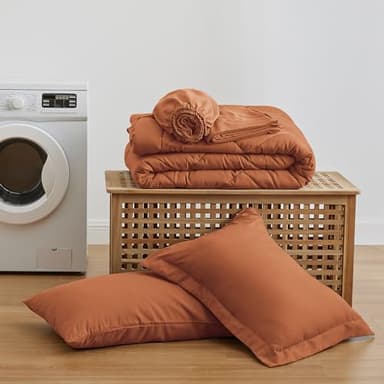 Love's cabin Twin XL Comforter Set Terracotta, 5 Pieces Twin XL Bed in a Bag, All Season Bedding Sets with 1 Comforter, 1 Flat Sheet, 1 Fitted Sheet, 1 Pillowcase and 1 Pillow Sham - Image 6