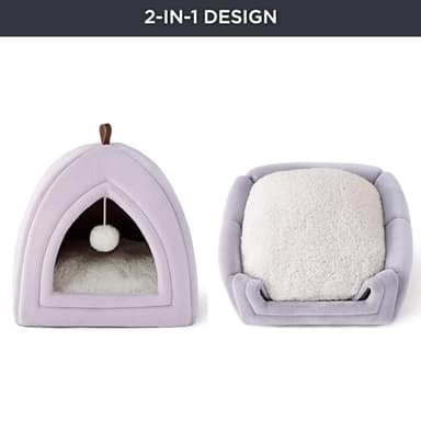 Bedsure Cat Beds for Indoor - 2 in 1 Cat Cave House Tent for Kittens and Small Pets with Removable Washable Cushioned Pillow, Foldable Kitten Hideaway with Non-Slip Bottom, Purple, 17.3 inches - Image 3