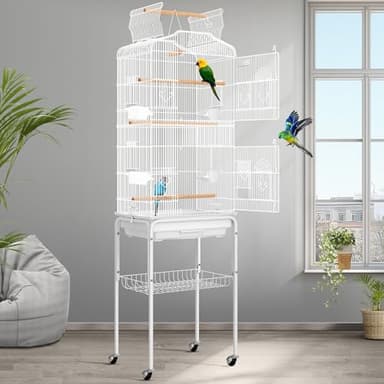 VIVOHOME 64 Inch Bird Cage with Play Top and Rolling Stand for Parrots Conures Lovebird Cockatiel Parakeets White - Image 1