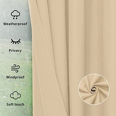 Easy-Going Outdoor Curtains Waterproof Windproof Weatherproof Curtain for Patio, Cabana, Porch, Pergola and Gazebo, Grommet Top and Tab Bottom Drape, 1panel, 54x96 inch, Beige - Image 7