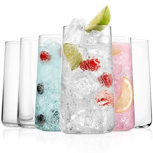 BENETI Modern Tall Drinking Glasses Set of 6 | Handmade In Europe | 18oz Premium Highball Crystal Glass Cups for Water and Juice - Image 1