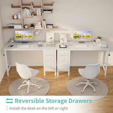Lufeiya White Computer Desk with Fabric Drawers, 47 Inch Reversible Study Work Writing Desk for Home Office Bedroom, Simple Modern Cute PC Desks with Drawer, White - Image 4