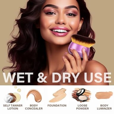 Extra Large Body Makeup Brush For Self Tanner, Leg Makeup &Bronzer Blend,75 mm Wide-headed Kabuki Brush Provides More Even &Pretty Application, Sunscreen Face& Back Makeup Brush, Wet&Dry Use- Purple - Image 4