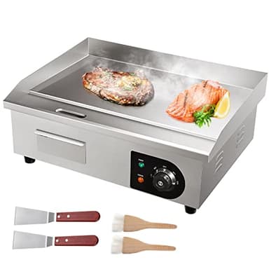VEVOR Commercial Electric Griddle, 22", 1600W Countertop Flat Top Griddle, Stainless Steel Teppanyaki Grill w/Iron Cooking Plate, 122-572℉ Adjustable Temp Control 2 Shovels & Brushes, 110V - Image 1