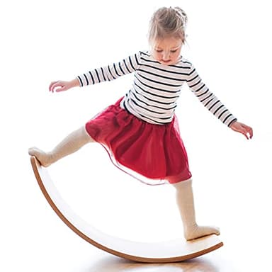 Gentle Monster Wooden Wobble Balance Board, 35 Inch Rocker Board Natural Wood, Kids Toddler Open Ended Learning Toy, Yoga Curvy Board for Classroom & Office Adult - Image 1
